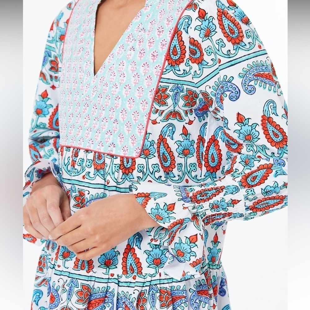Tuckernuck Teal and seagrass block print dress size XS new with tags - Picture 2 of 6